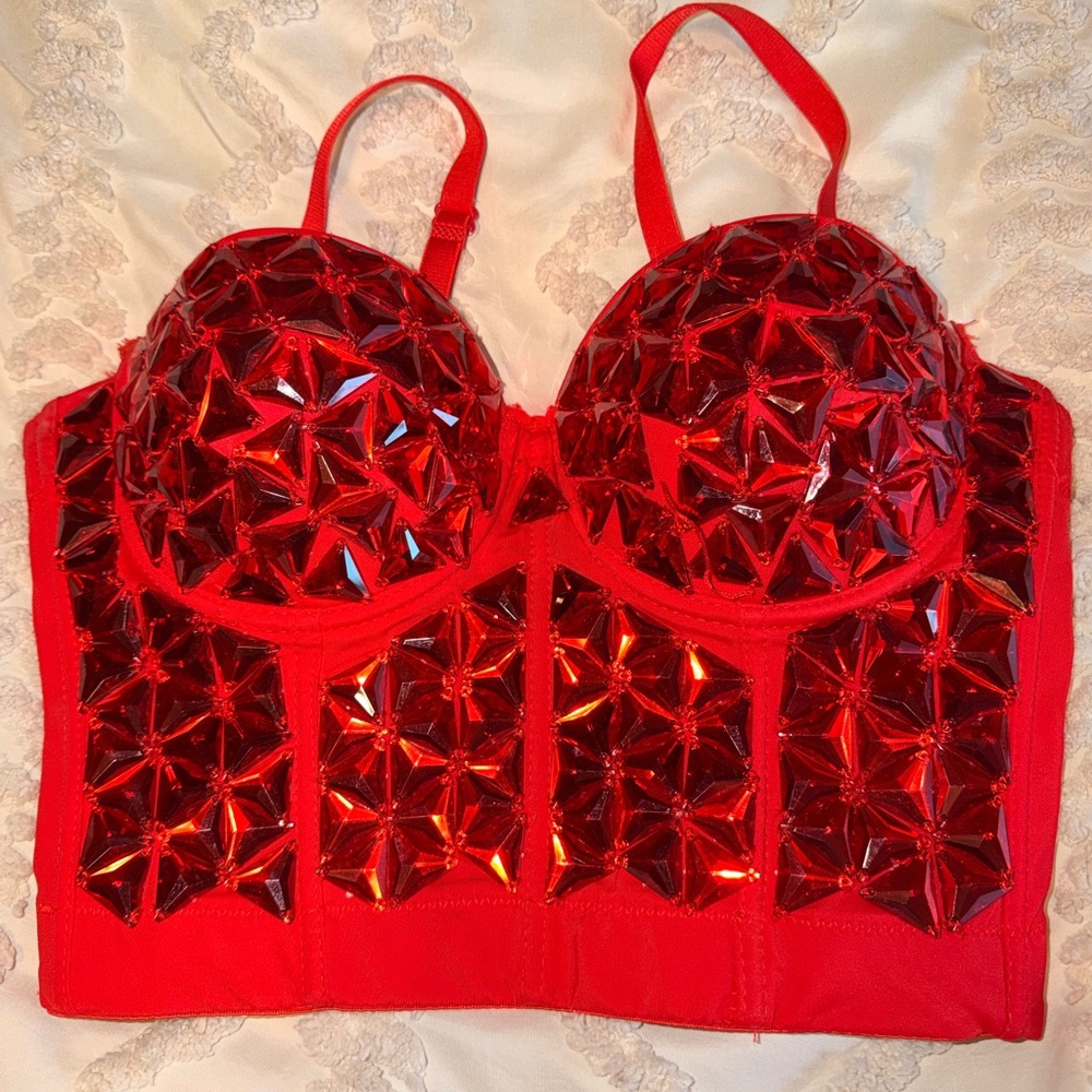 Red Embellished Women's Bustier
